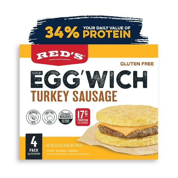 Red's Gluten-Free Turkey Sausage Egg'wich Breakfast Sandwich, 3.9 oz, 4 Count (Frozen)