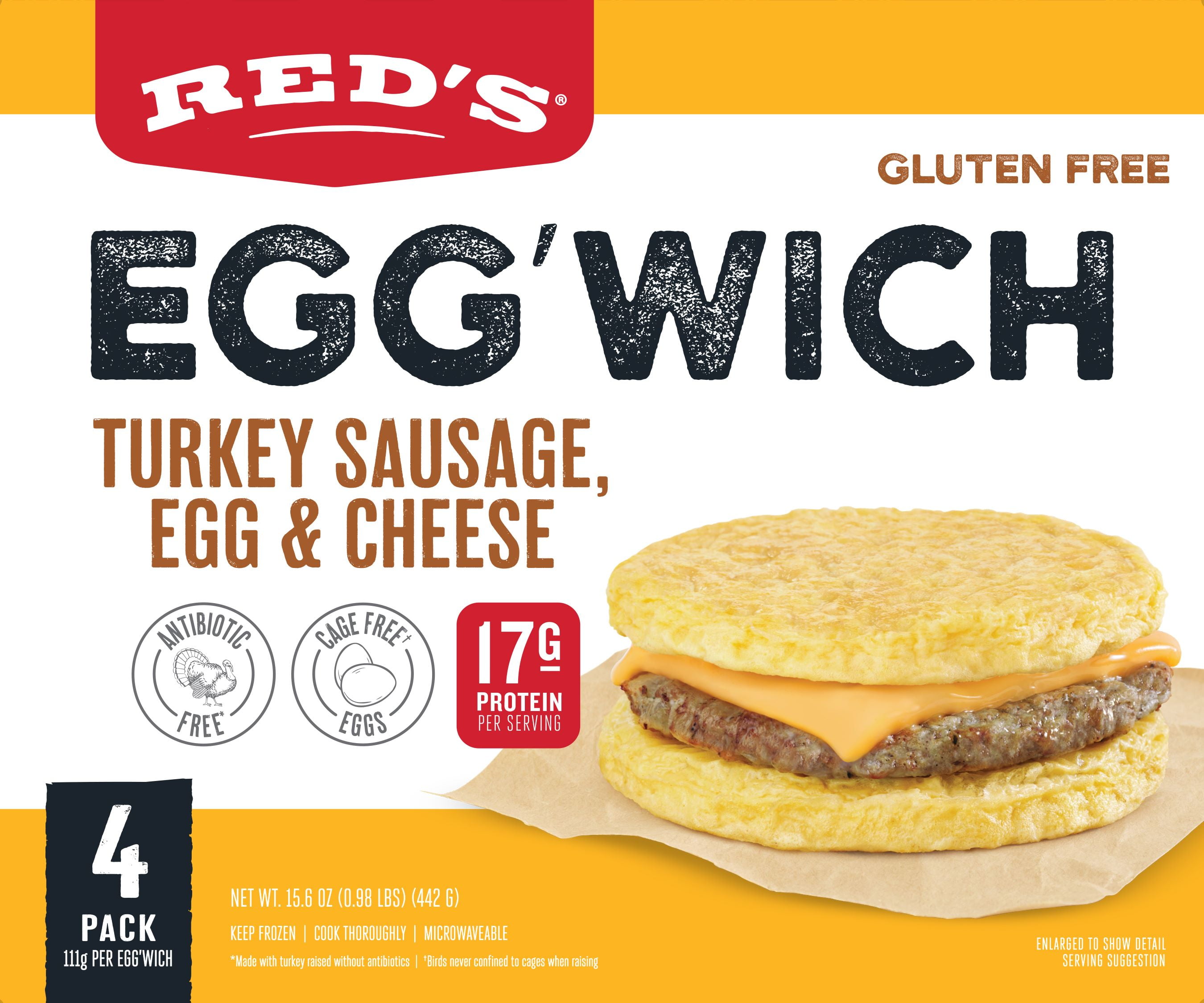 Red's GlutenFree Turkey Sausage Egg'wich Breakfast Sandwich, 3.9 oz, 4