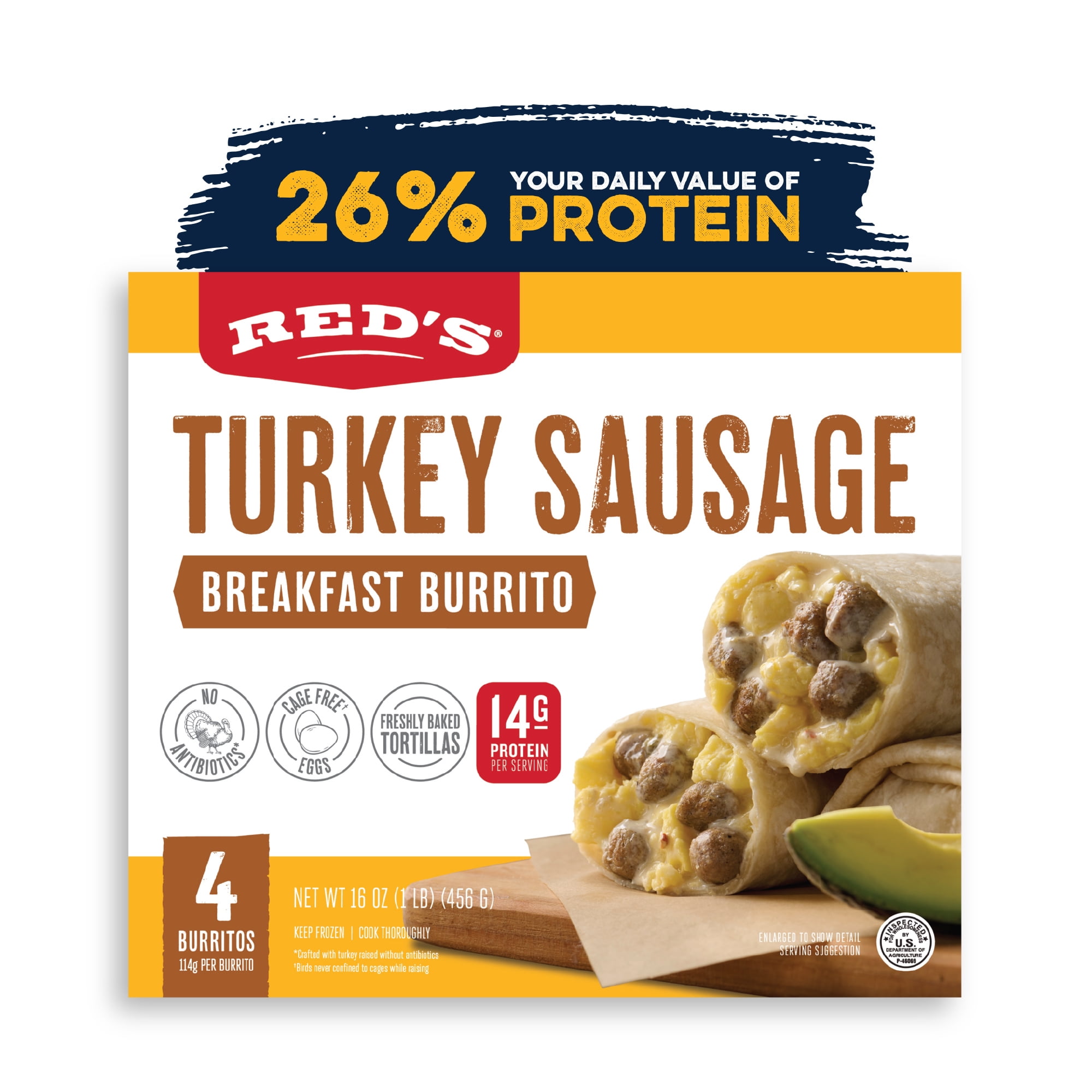 Red's Turkey Sausage Breakfast Burrito, 16 oz. 4 Count (Frozen)