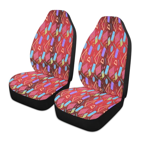 Red school supplies pattern Car Seat Cover 2 Piece Set Saddle Blanket Carseat Universal Fit for Vehicle Sedan SUV