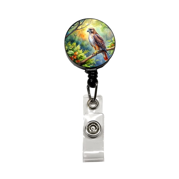 Red-tailed Hawk Raptor Bird Of Prey In Tree Watercolor Retractable Reel ID Badge Key Card Name Tag Holder with Clip