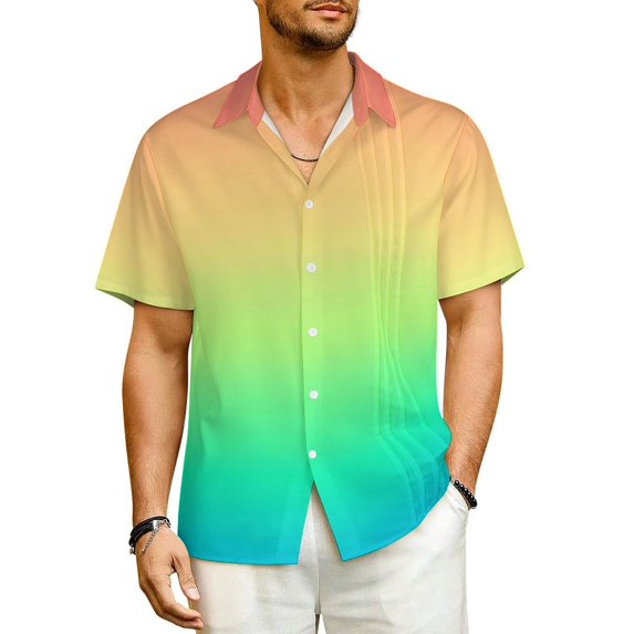 Red to Yellow Ombre Vacation Shirt Zig Zag Summer Casual Shirts Man Loose Blouses Short-Sl