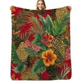 thumbnail image 1 of Red tropical print leopard flowers Flannel Blankets Soft Throw Blanket Winter Travel Office Outdoor Bedspread, 1 of 6
