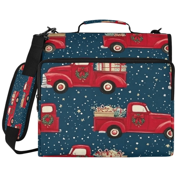 Red-truck Printed Zipper Binder with Handle&Shoulder Strap 2 inch 3 Ring 500+300 Sheet Capacity File Folder Organizer
