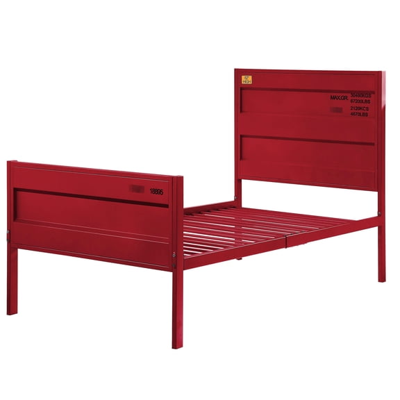 Red twin bed with panel headboard and footboard | Offers a complete modern bedroom solution
