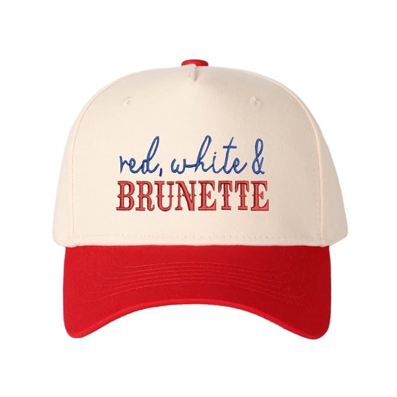 Red, white&BRUNETTE Letter Embroidered Color Block Trucker Hat Unisex Adjustable Cotton Breathable Fashion Cap for Travel Daily Wear