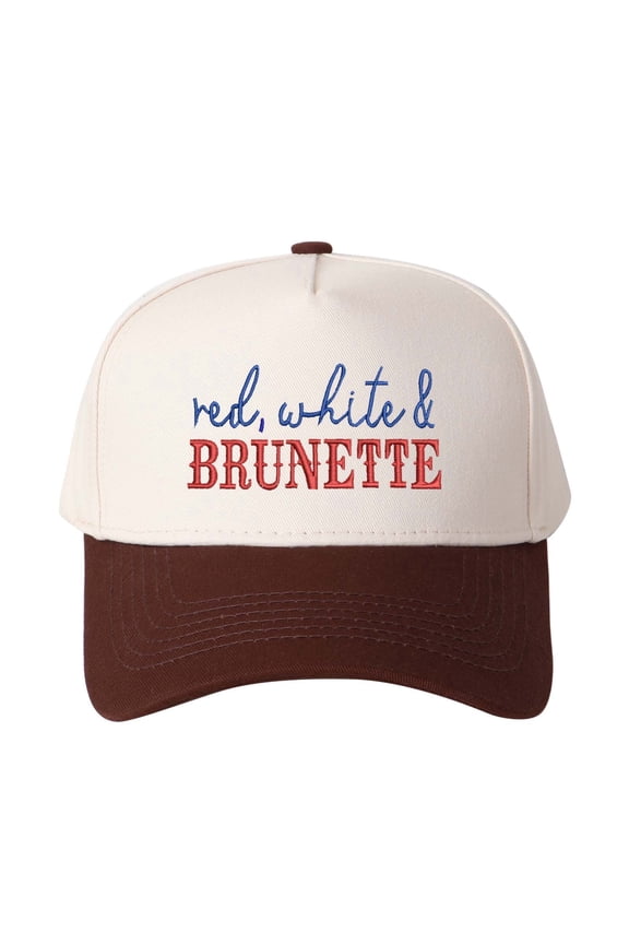 Red, white&BRUNETTE Letter Embroidered Color Block Trucker Hat Unisex Adjustable Cotton Breathable Fashion Cap for Travel Daily Wear