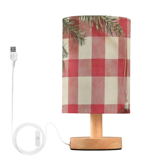 Red-white Checkerboard Christmas Leaves Ball Table Lamp with USB Port LED Warm Light Lamp Night Light Home Decor