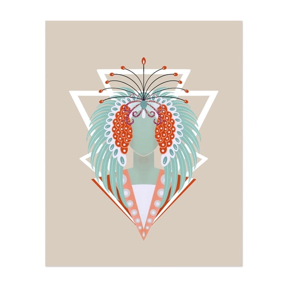 Red white blue phoenix - Illustration Geometric Abstract Modern Art Minimalist Surrealism Art Deco Pattern Unframed Wall Art Print 8 x 10 inches