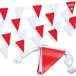 Nacrum 10 m Perimeter Marking Flags Red & White Triangle Safety Pennant Banner String, Fade-Resistant Outdoor Traffic & Construction Warning Line