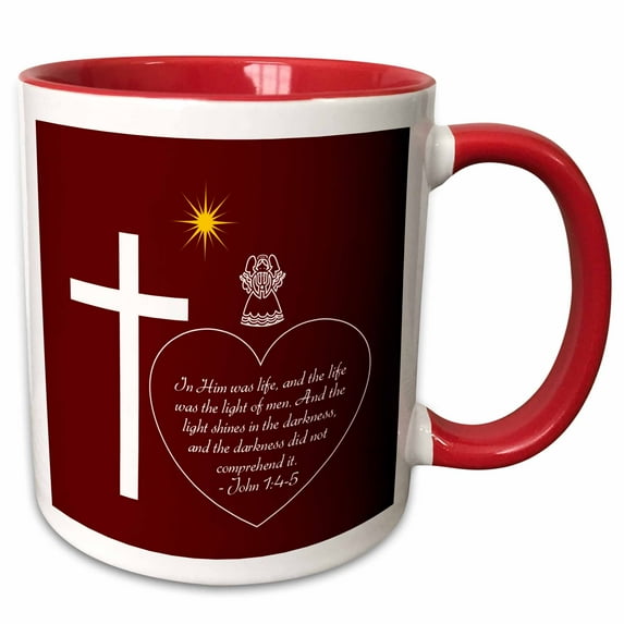 Red, white cross, angel, star, heart. In Him was life and the life was 11oz Two-Tone Red Mug mug-301522-5
