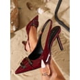 thumbnail image 1 of Red wine Patent Leather Slingback High Heels for Women, Pointed Toe Metal Buckle Stiletto Pumps, Elegant Formal Dress Shoes for Party Wedding Work, 1 of 6