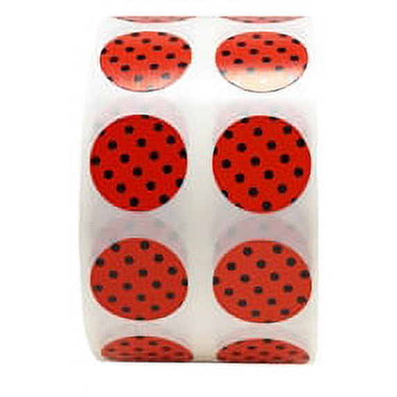 Red with Black Polka Dot Circle Stickers | 0.5" Inch Round | 1,000 Pack