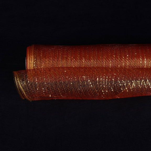 Red with Gold Lines - Deco Mesh Wrap Metallic Stripes - ( 21 Inch x 10 Yards ) - XB90512G