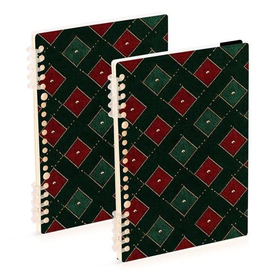 Red with Green Square Pattern Christmas Notebook Detachable Coil Notebook Diary Plan Book A5 Size 60 Pages 1 Pack