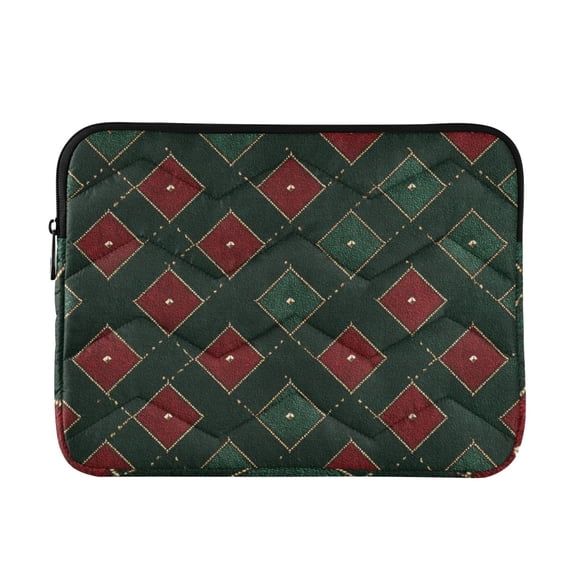 Red with Green Square Pattern Christmas Quilted Laptop Protective Cases Computer Sleeves Tablet Bags Briefcases M