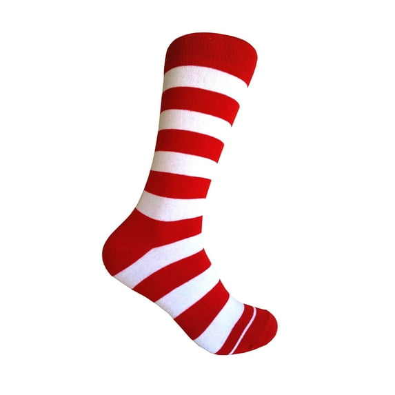 Red with White Color Mid-calf Stripes(Zebra Stripes) Dress Casual Socks for Men