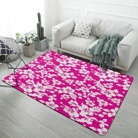 Red with White Hibiscus Hawaiian Flower Pattern Carpet Style Living Room Bedroom Soft Comfy Rug Modern 3d Entry Mats Household