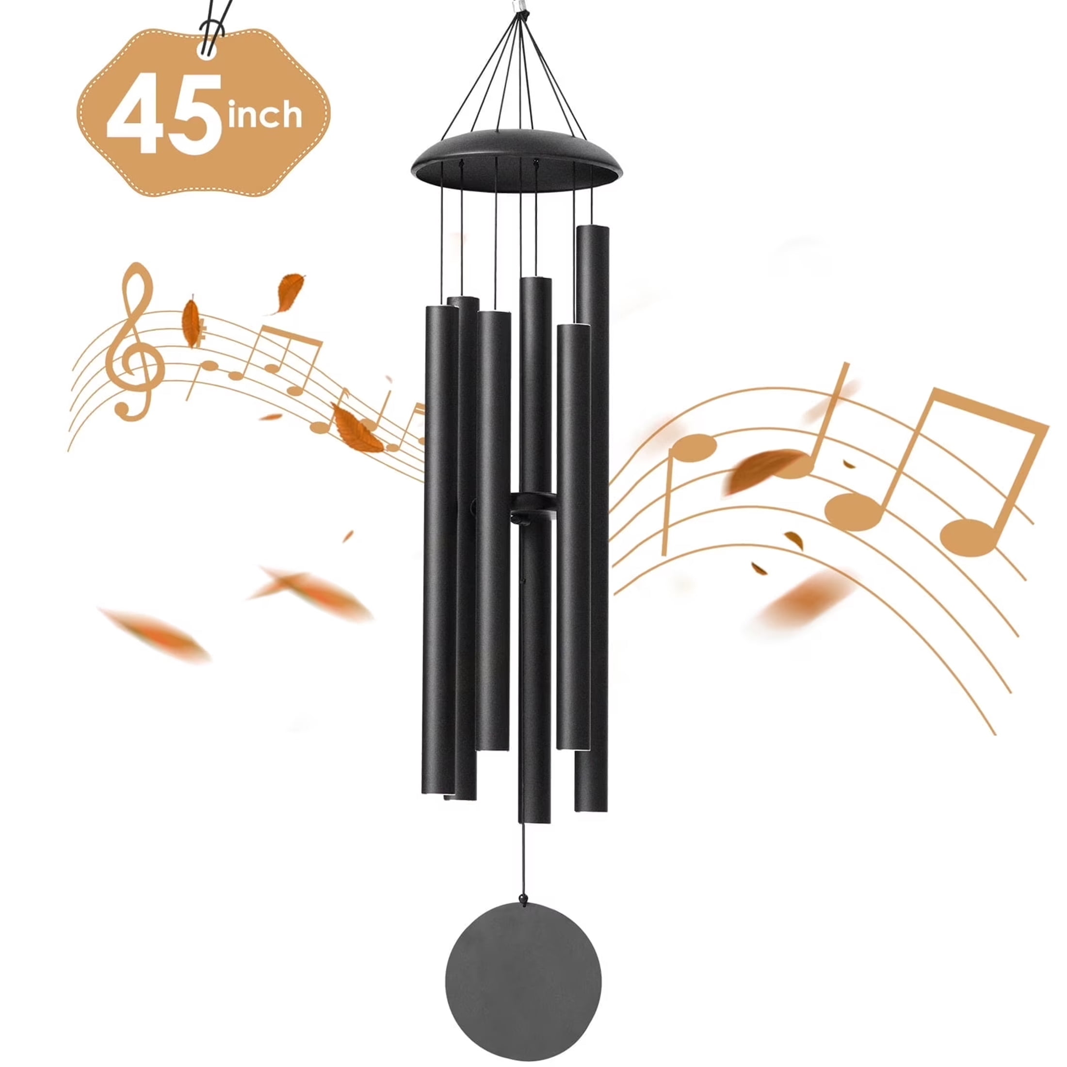 BSHAPPLUS® 45" Memorial Wind Chimes for Outside, Heavy Duty Black Chimes with 6 Large Deep Tone Aluminum Tubes for Loss of Loved One,Home Garden Hanging Decor