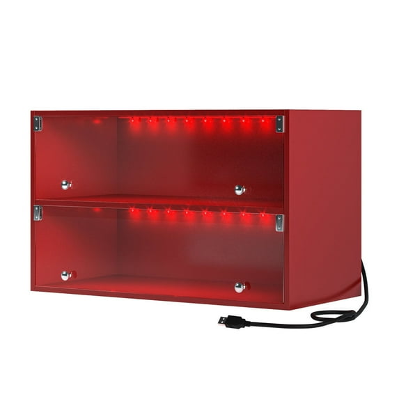 Red wood shoe box with LED light for primary living space can be combined for more storage