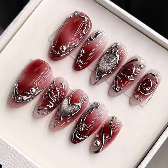 Red y2k wearing nail pads finished high-end autumn and winter nail art cross-border hot-selling fake nail nail pads wholesale