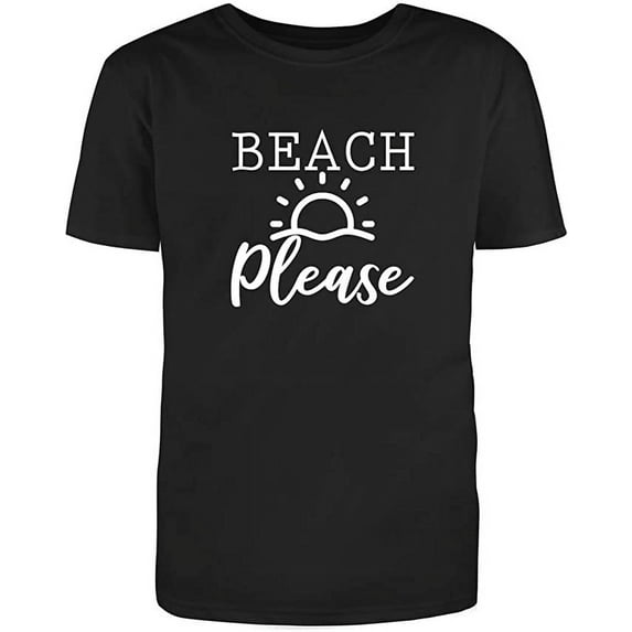 RedBarn "Beach Please" Sarcastic Novelty Funny Unisex Black T Shirt (L)