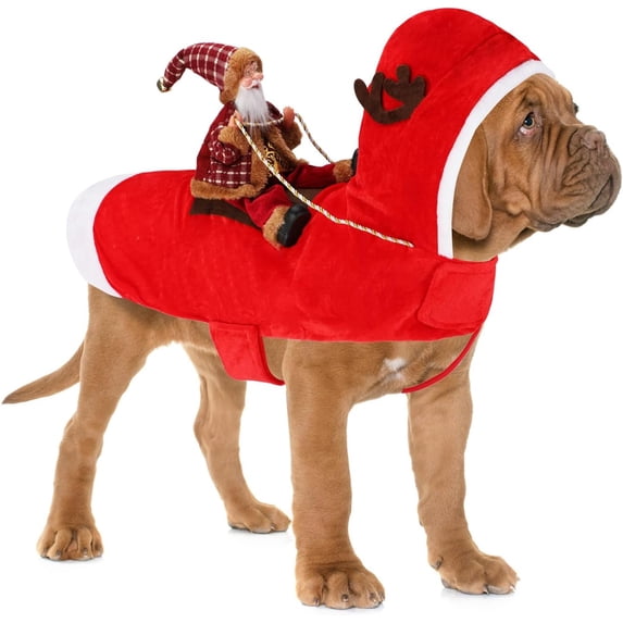 RedBrown Santa Claus Dog Costume, Cozy Dog Christmas Outfit, Santa Rider Pet Christmas Costume, Birthday Christmas Gift for Dog Lover Christmas Party, M