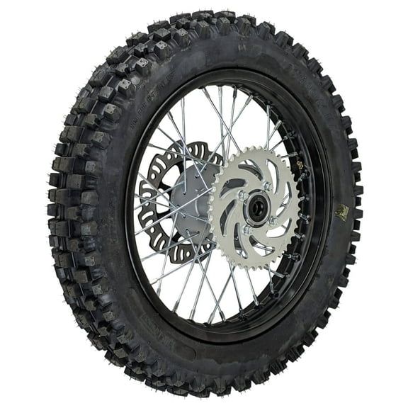 14" Rear Tire Rim 90/100-14 Wheel Assembly with 12mm Axle Hub Brake Rotor & Sprocket Compatible 125cc 140cc 150cc 160cc Dirt Pit Bikes KLX65 Apollo Kayo SSR CRF70 TTR110