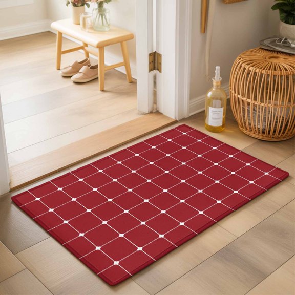 RedCheckered Washable Small Entryway Area Rugs 2'x3', Modern Minimalist Geometric Grid Lines Plaid Washable Throw Rug Non-Slip Sturdy Edge Binding Carpet for Front Door Floor Room Entry