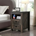 thumbnail image 1 of RedLemon Farmhouse Nightstand with Charging Station, Rustic 18 Inch End Table with 2 Storage Drawers and Open Shelf, Wood Sofa Side Table for Bedroom, Living Room (Dark Rustic Oak), 1 of 6