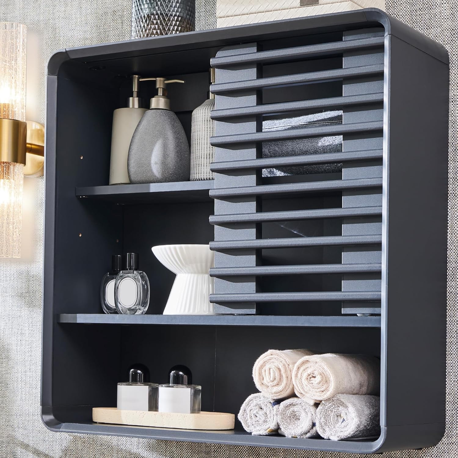 RedLemon Slatted Door Bathroom Wall Cabinet, Mid-Century Bathroom ...