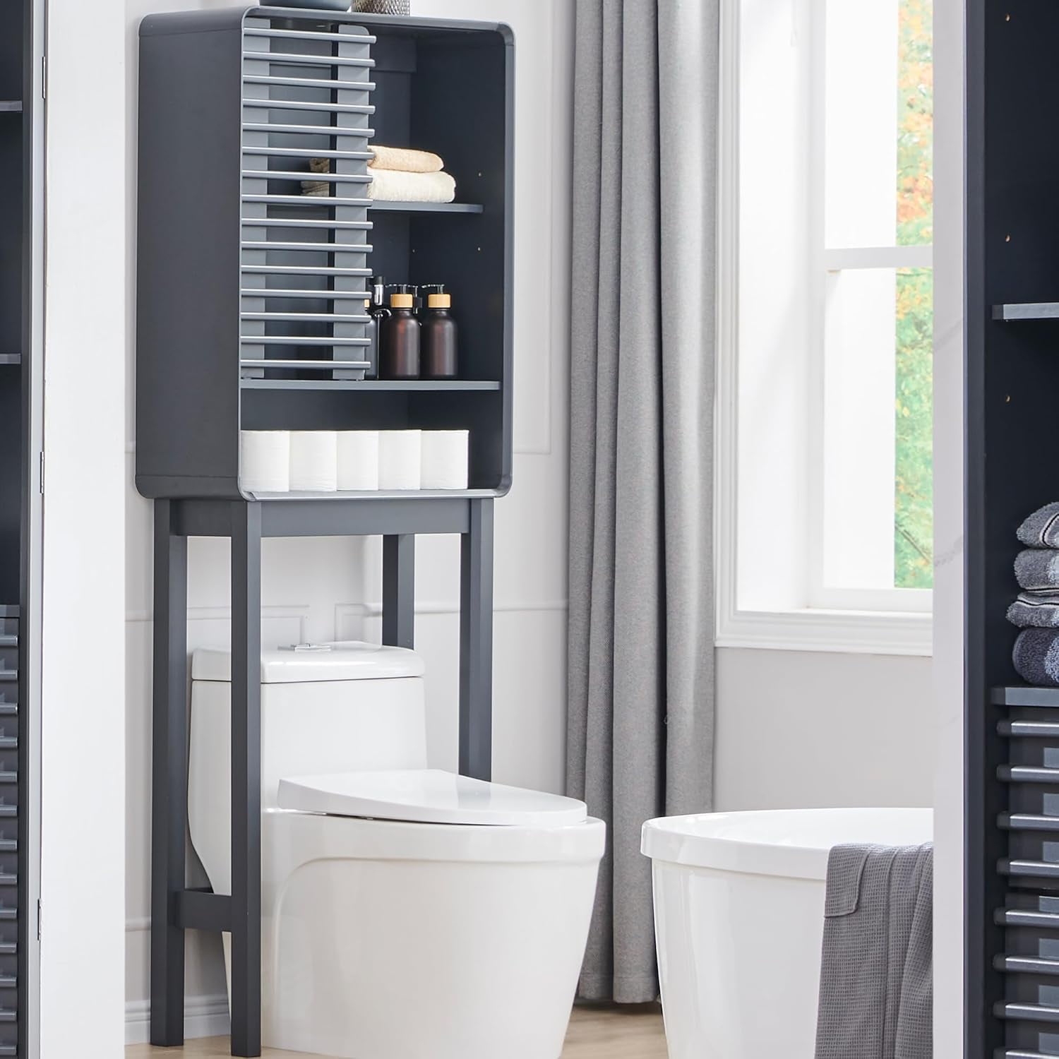RedLemon Slatted Door Over The Toilet Storage Cabinet, 68" Tall Mid ...
