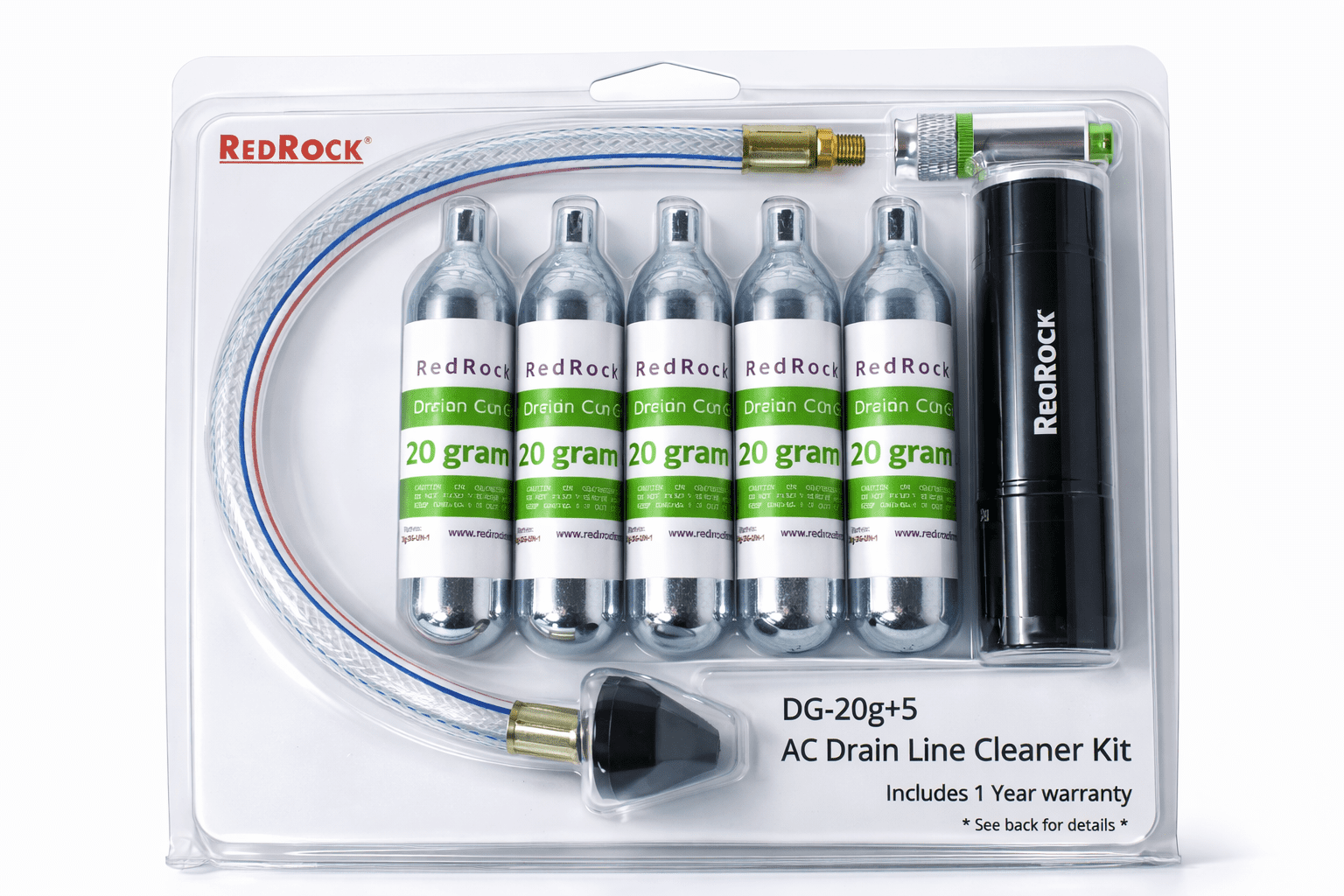RedRock 20g HVAC Drain Line Cleaning – Reusable CO₂ HVAC Blaster Tool | with 5x 20g Cartridges | Fast, DIY Air Conditioner Tool