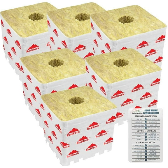 Redrock Rockwool 4" PRO Grow Block for Hydroponics  6 Pack + Twin Canaries Chart