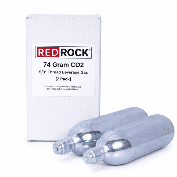 RedRock 74 Gram CO Cartridges, 5/8-18 Thread 2-Pack Use with Beer Kegs, Cold Brew Coffee Kegs and Portable Beverage Dispensers