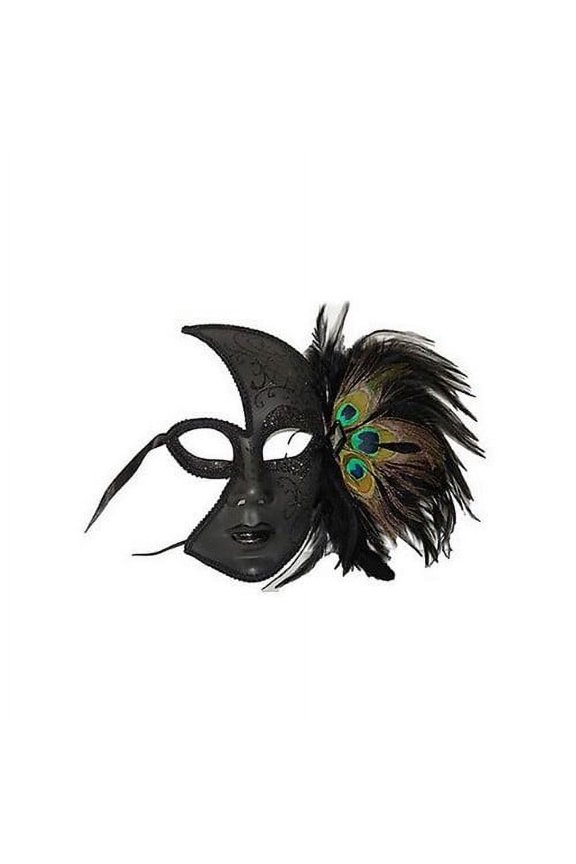 Side Feather Black Half Mask- Mardi Gras
