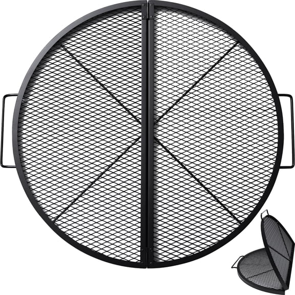 RedSwing 36 Inch Round Fire Pit Cooking Grill Grate, Foldable, Portable, Heavy Duty, Black