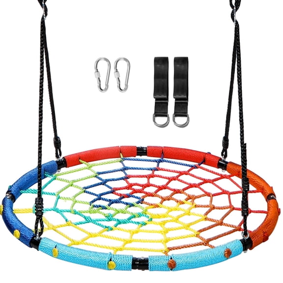 RedSwing 40" Spider Web Swing for Kids Outdoor  Rope Round Flying Web Swing with Hanging Straps for Tree, Playground, Backyard  Heavy Duty 750lbs, Rainbow