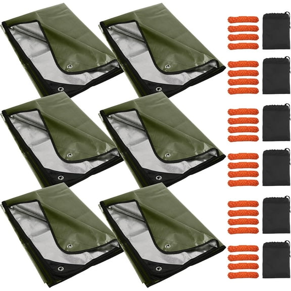 RedSwing 6 Pack Heavy Duty Waterproof Emergency Thermal Tarp, Insulated Survival Blanket for Outdoor Camping, Hiking, and Emergency Shelter, Green