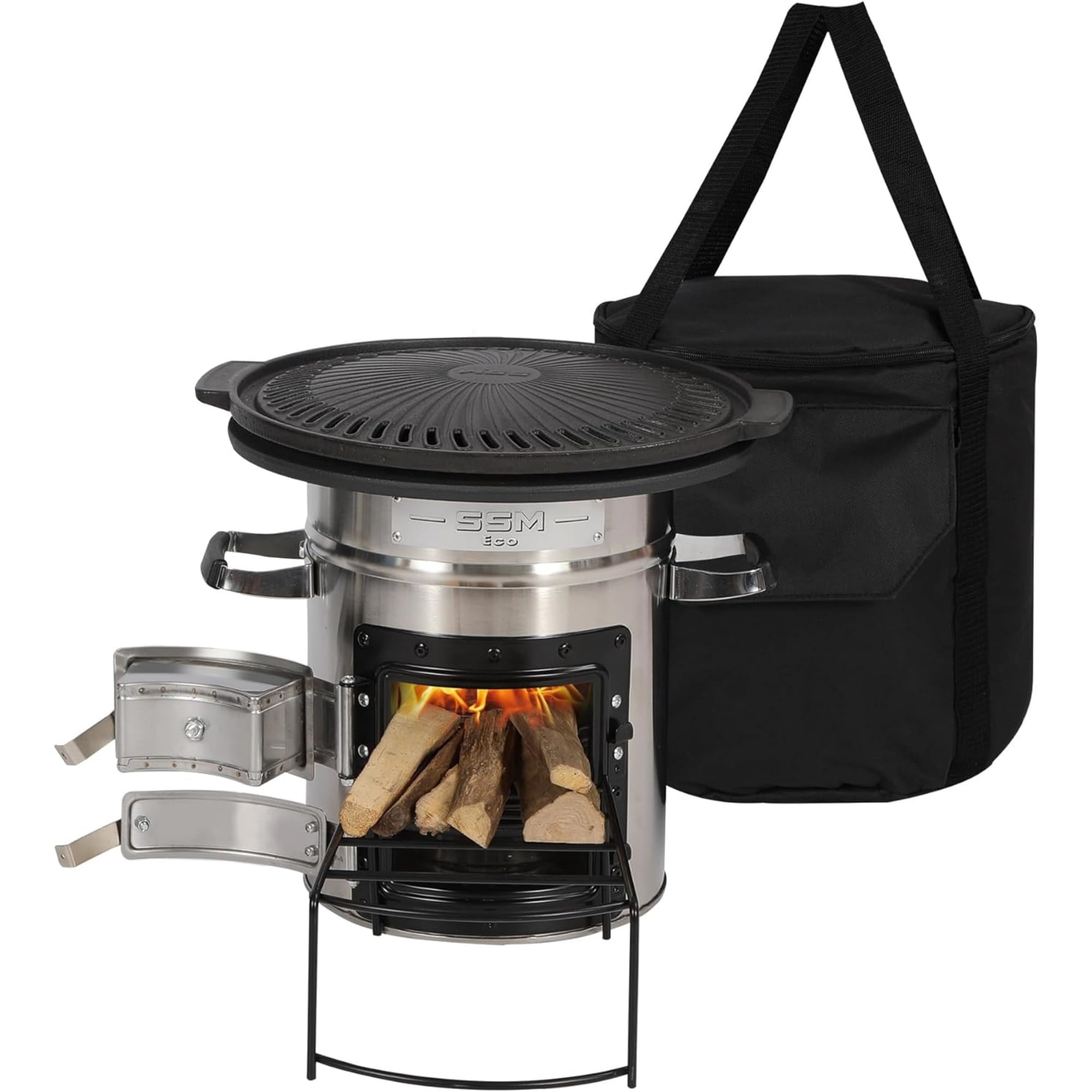 RedSwing Camping Rocket Stove – 12.6" Double-Door Stainless Steel Wood Stove with Grill Pan, Portable for Backpacking, Hiking, Picnic, Outdoor Survival