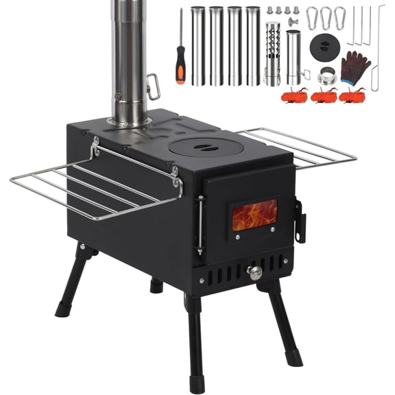 RedSwing Camping Tent Stove, Alloy Steel Wood Burner Portable Wall Tent Stove, Compact Mobile Wood-Fired Stove Set with Chimney Tubes &Tent Ropes for Travel, Cooking, Ice Fishing