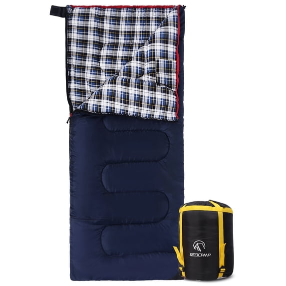 RedSwing Cotton Flannel Adult Sleeping Bag for Camping and Backpacking, Cold-Weather Envelope Sleeping Bag with 4lbs Filling Options