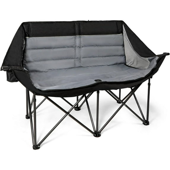 RedSwing Double Folding Camping Chair,Oversized Portable Loveseat Oversized Portable Loveseat Double Chair Outdoor Camping Backpacking, Black Grey