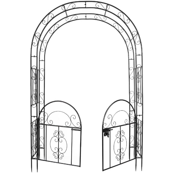 RedSwing Heavy Duty Metal Garden Arbor with Gate, 84" Tall Garden Arch Trellis for Plants Climbing, Outdoor Archway Pergola Decoration for Wedding Decor, Patio, Black