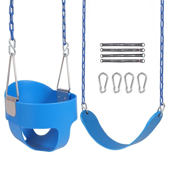RedSwing High Back Full Bucket Swing with Heavy Duty Swing Seat Combo Pack (Triangle and Chain Dip), Tree Straps Included,Blue