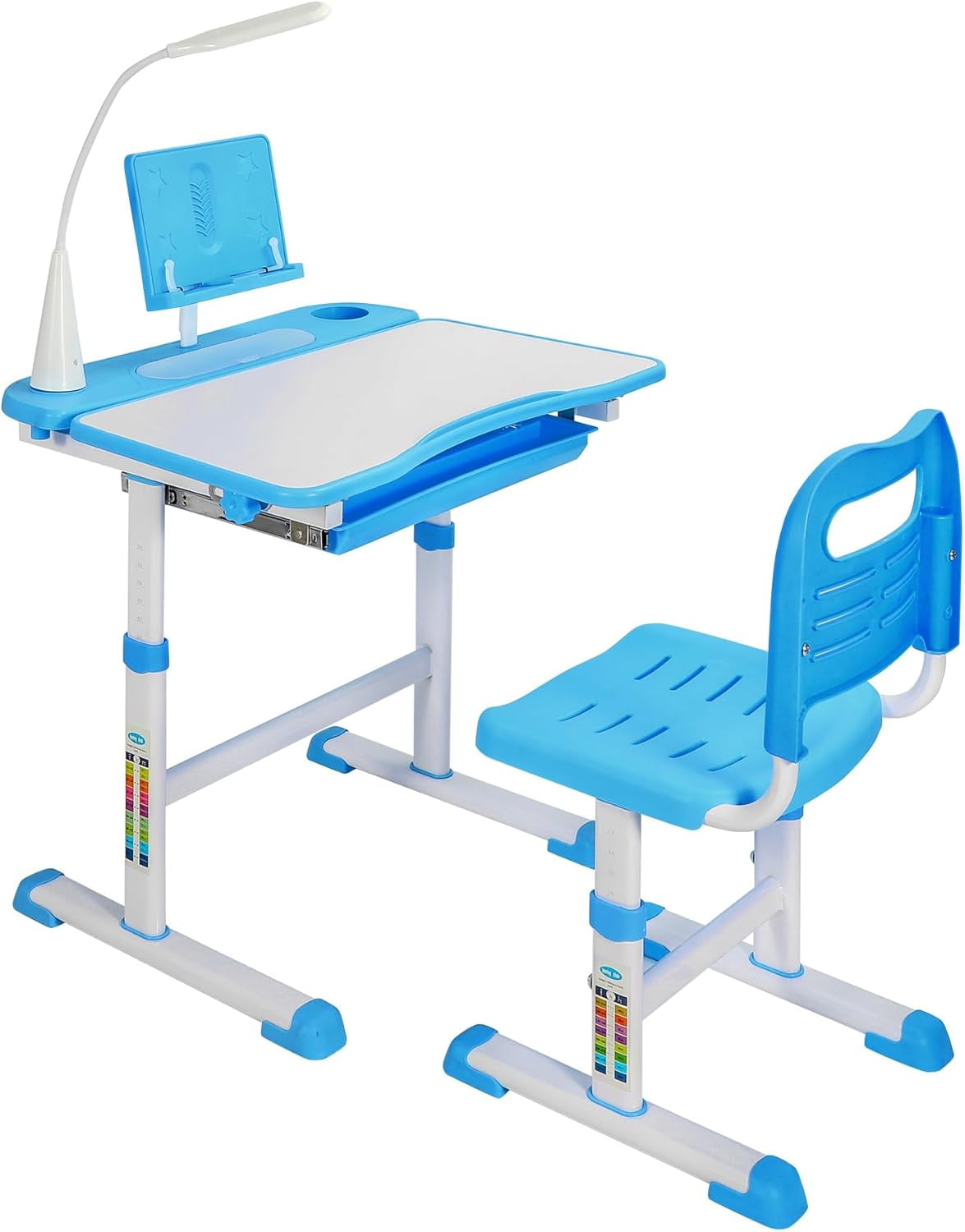 RedSwing Kids Desk and Chair Set, Height Adjustable Children Study Table Chair with Led Light, Bookstand, Portable Kids Desk with Tilted 0-60° Table Top for Age 3-15, Blue
