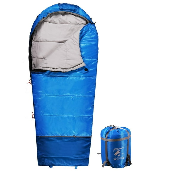 RedSwing Kids Mummy Sleeping Bag for Camping Zipped Small, 40 Degree 3 Season Cold Weather Fit Boys,Girls & Teens (Blue with 2.4lbs Filling)