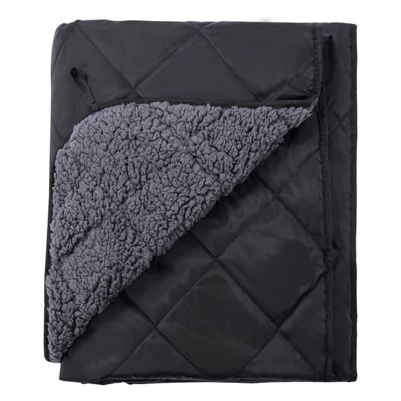 RedSwing Outdoor Camping Blanket, Waterproof Windproof Sherpa Fleece Blanket, 50 x 59 in, Machine Washable, Black
