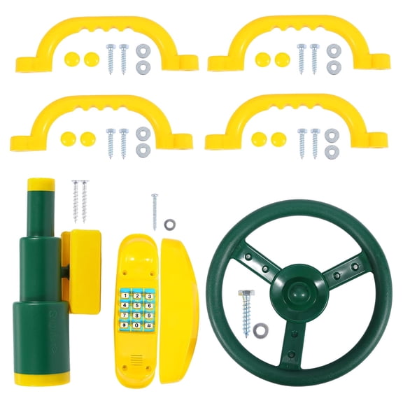 RedSwing Playground Accessories for Kids, Outdoor Swingset Attachments with Pirate Ship Wheel, Toy Telescope, Telephone and Safety Handles (Yellow and Green)
