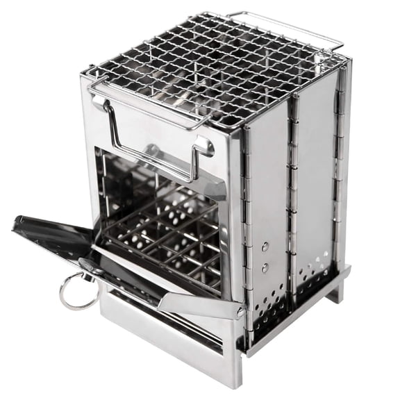 RedSwing Folding Wood Burning Camp Stove, Portable Stainless Steel Camping Stove with Grill for Outdoor Cooking